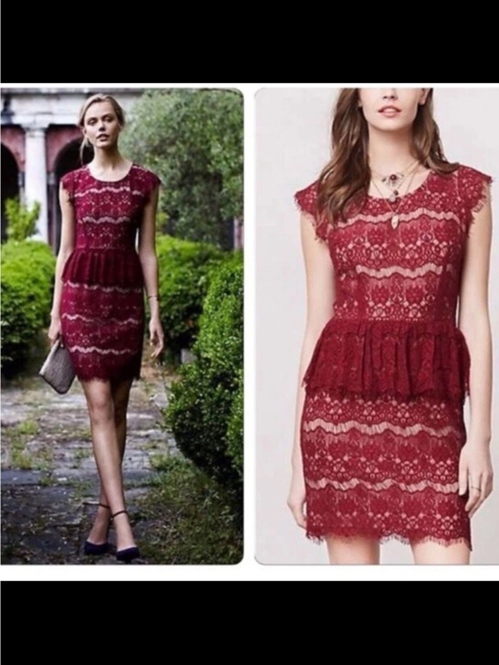 Maeve Anthropologie Elsa Burgundy
Lace Peplum Dress, Small, EUC